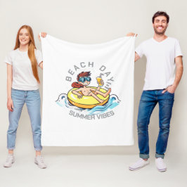 Beach Day Tecknade figurer på uppblåsbara Ring Fleecefilt