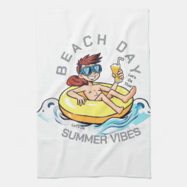 Beach Day Tecknade figurer på uppblåsbara Ring Kökshandduk