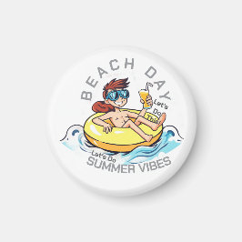 Beach Day Tecknade figurer på uppblåsbara Ring Magnet