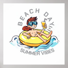 Beach Day Tecknade figurer på uppblåsbara Ring Poster