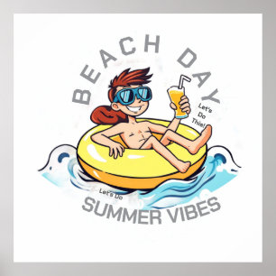Beach Day Tecknade figurer på uppblåsbara Ring Poster