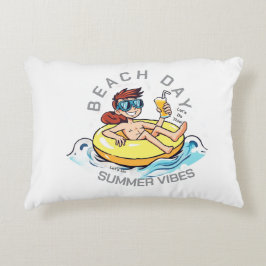 Beach Day Tecknade figurer på uppblåsbara Ring Prydnadskudde