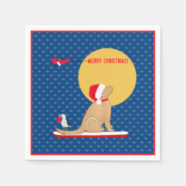 Beach Day Whales Surfing Golden Santa Hund Napkins Pappersservett