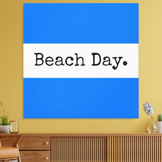 BEACH DAY Wide Bright Blue White Summer Rand Canvastryck (Insitu (Vardagsrum))