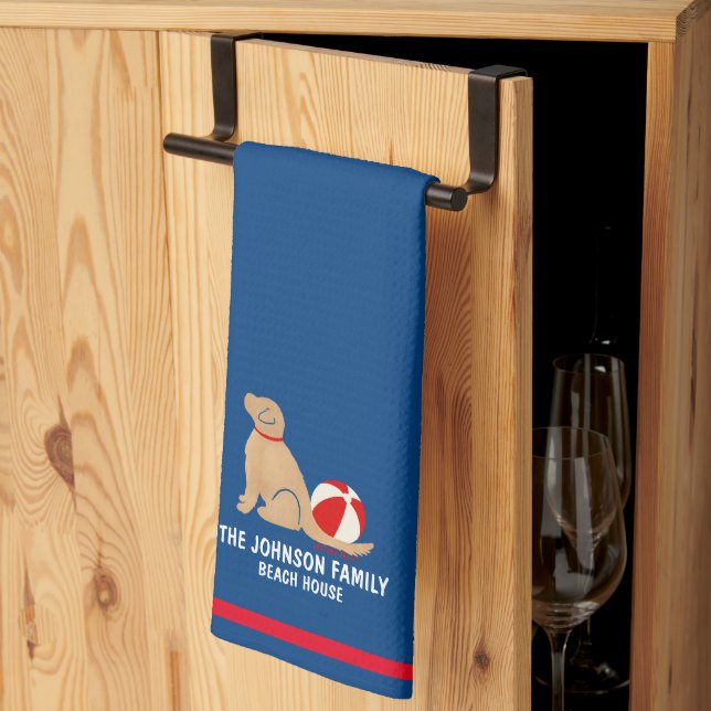 Beach Days Golden Retriever Hund Kitchen Towel Kökshandduk (Thirds Fold)