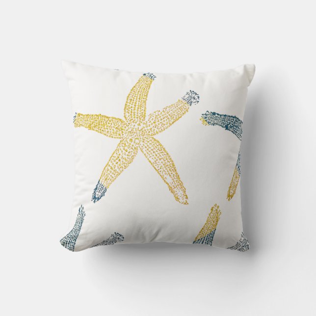 Beach Deep Blue Glittery Guld White Cute Kudde (Framsida)