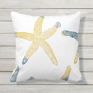 Beach Deep Blue Glittery Guld White Cute Kudde