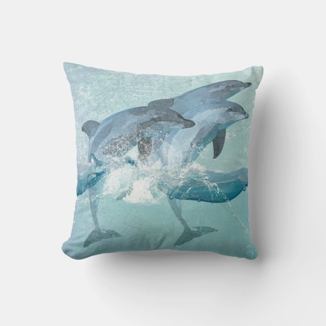 Beach-delfiner Nautical Watercolor Kudde (Framsida)