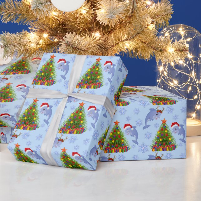 Beach delphin sjögräs träd mönster presentpapper (Helgdagar)