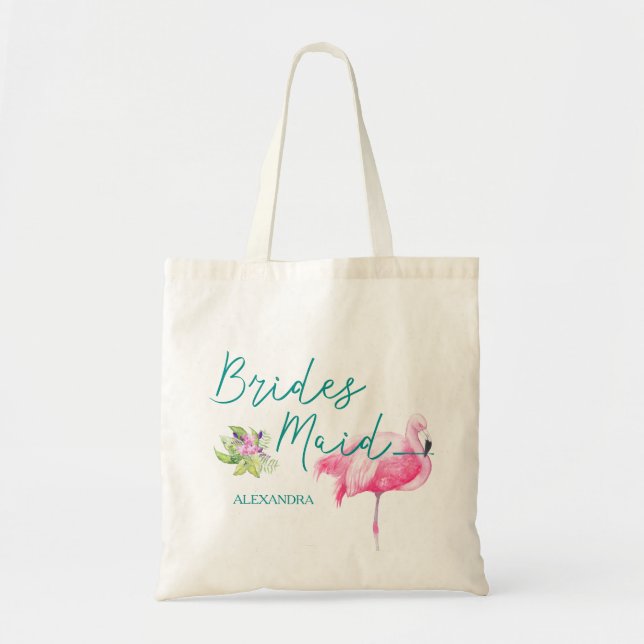 Beach destination flamingo bröllop bridesmaid tygkasse (Framsidan)
