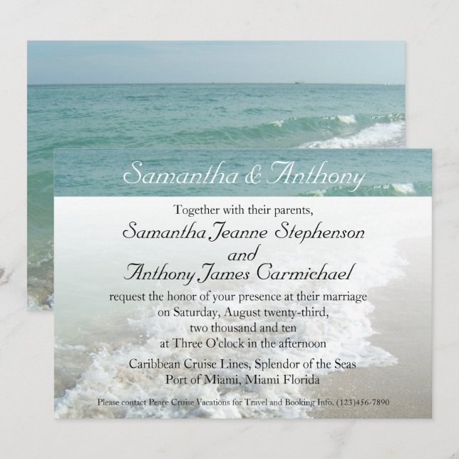 Beach Destination Wedding bjudande, Aqua Surfa Inbjudningar (Fram/baksida)
