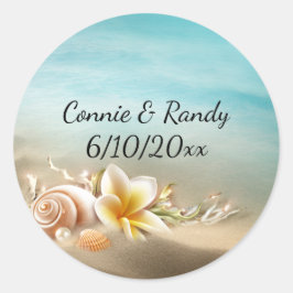 Beach Destination Wedding-etikett Runt Klistermärke