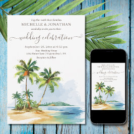 Beach Destination Wedding i Tropical Handflatan Tr Inbjudningar