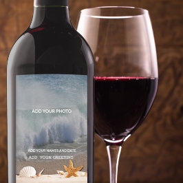 Beach Destination Wedding Seashells Tropical Ocean Vinflaska Etikett