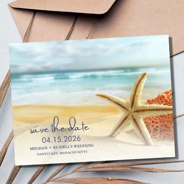 Beach Destinationsbröllop Spara datum Meddelande Vykort (Beach Destination Wedding Save the Date Postcard)