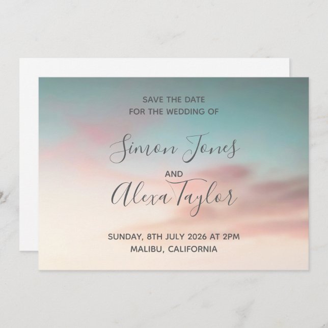 Beach-destinationsbröllop spara datumet (Fram/baksida)