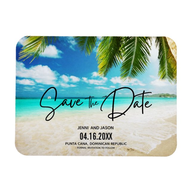 Beach Destinationsbröllopsfoto Spara datummagn Magnet (Horisontell)