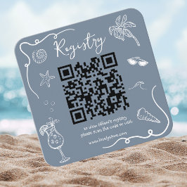 Beach Doodle Bridal Shower QR Code  Registry Tilläggskort