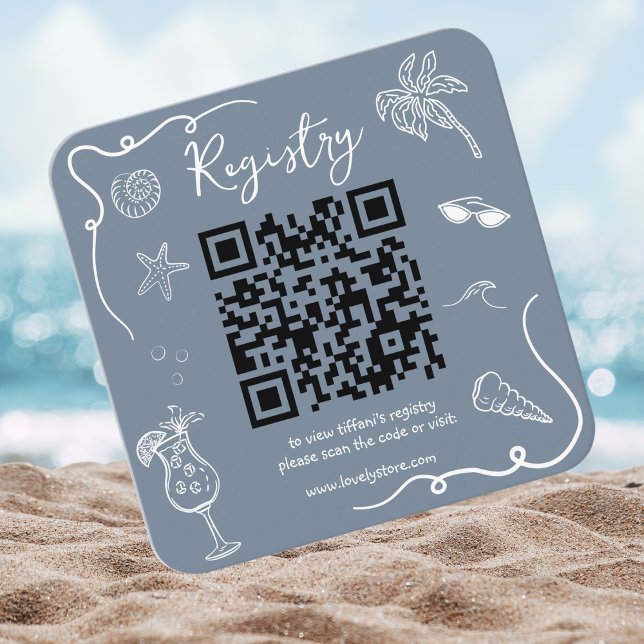 Beach Doodle Bridal Shower QR Code  Registry Tilläggskort (Skapare uppladdad)