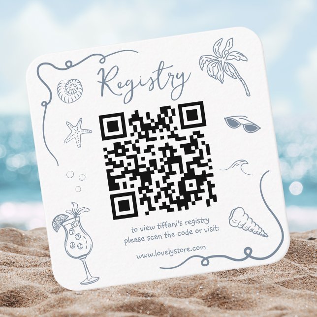 Beach Doodle QR-kod Bröllopsfest Registry Tilläggskort (Skapare uppladdad)