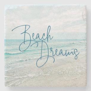 Beach Dreams Inspirational Quote Retro Ocean Våga Stenunderlägg