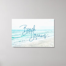Beach Dreams Inspirational Quote Retro Ocean Vågar