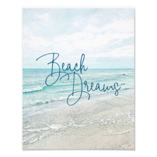 Beach Dreams Inspirational Quote Retro Ocean Vågar Fototryck