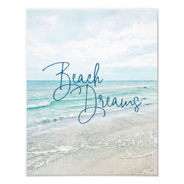 Beach Dreams Inspirational Quote Retro Ocean Vågar Fototryck (Framsidan)