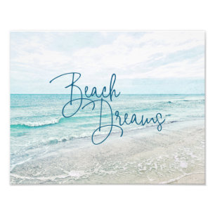 Beach Dreams Inspirational Quote Retro Ocean Vågar Fototryck