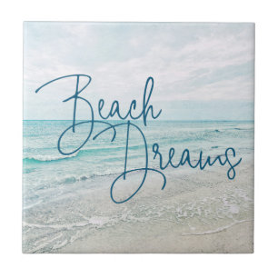 Beach Dreams Inspirational Quote Retro Ocean Vågar Kakelplatta