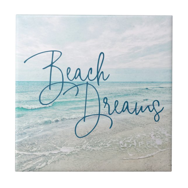 Beach Dreams Inspirational Quote Retro Ocean Vågar Kakelplatta (Framsidan)