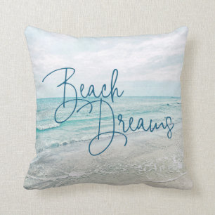 Beach Dreams Inspirational Quote Retro Ocean Vågar Kudde