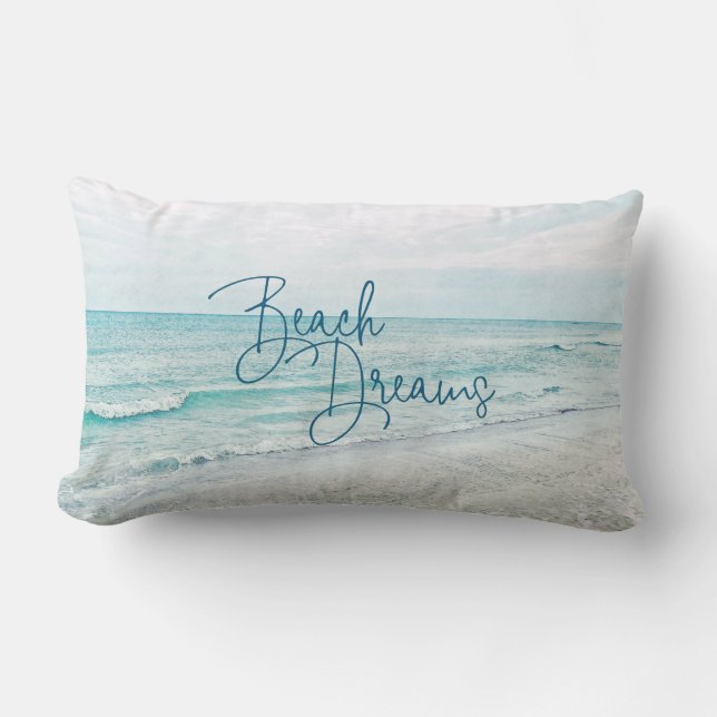 Beach Dreams Inspirational Quote Retro Ocean Vågar Lumbarkudde (Framsida)