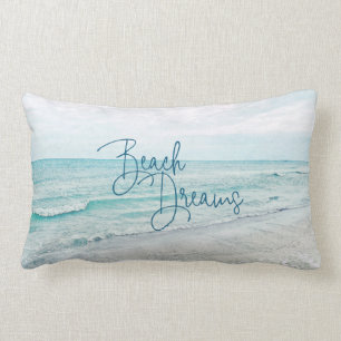 Beach Dreams Inspirational Quote Retro Ocean Vågar Lumbarkudde