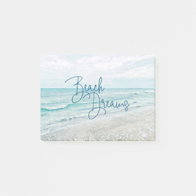 Beach Dreams Inspirational Quote Retro Ocean Vågar Post-it Block (Framsida)