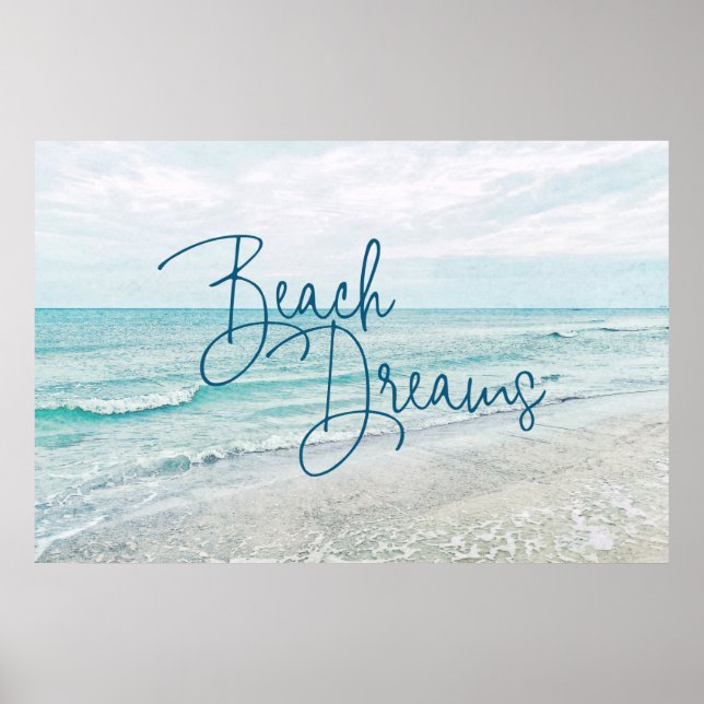 Beach Dreams Inspirational Quote Retro Ocean Vågar Poster (Framsidan)