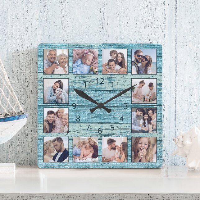 Beach Driftwood Planks Rustic Nautical Fyrkantig Klocka (Skapare uppladdad)