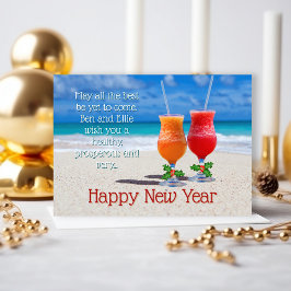 Beach Drinks Happy New Year Message Cards Inbjudningar