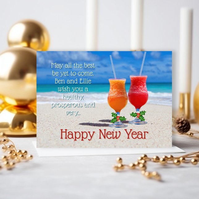 Beach Drinks Happy New Year Message Cards Inbjudningar (Skapare uppladdad)