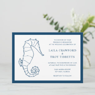 Beach Elegant bröllop i sjön Navy Blue Sea Horse Inbjudningar