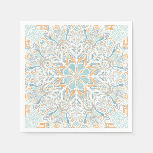 Beach Escape Watercolor Mandala Pappersservett (Framsidan)
