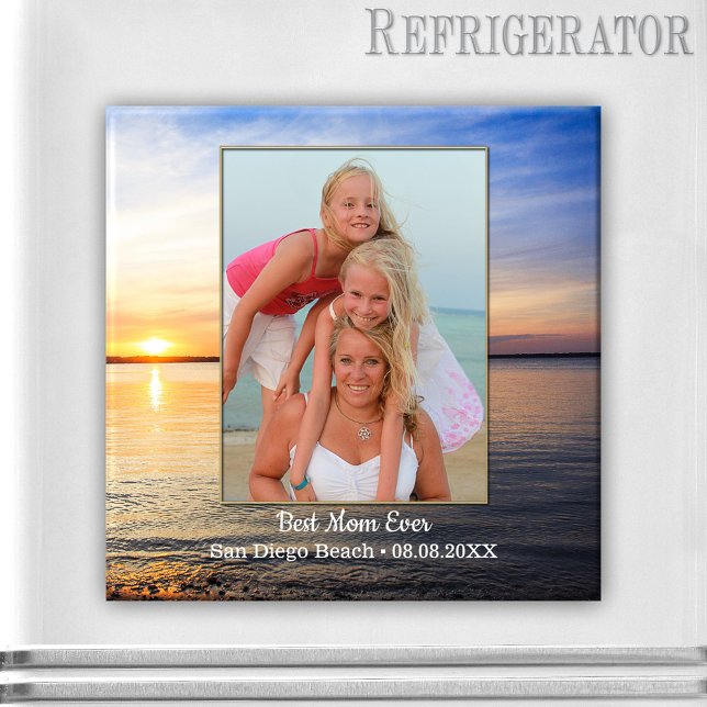 Beach Family Best Mamma Photo Magnet (Photo magnet featuring your own favorite photo framed by an image of the beach at sunset - Mother)