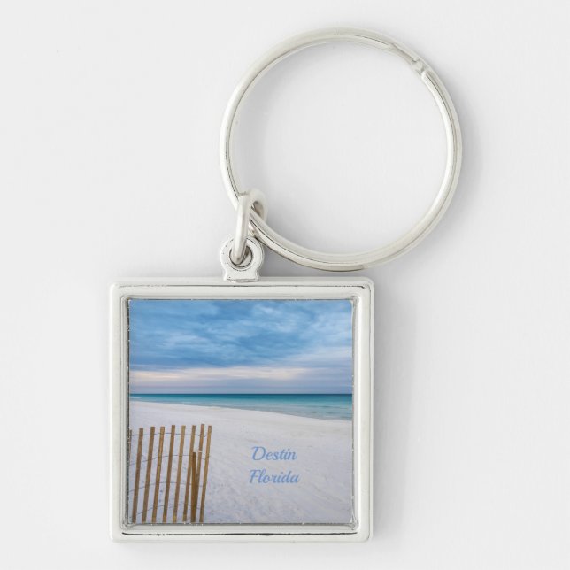 Beach Fence MorgDestin Florida Keychain Fyrkantig Silverfärgad Nyckelring (Framsidan)