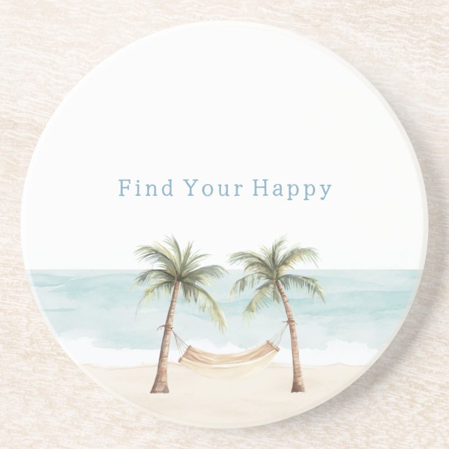 Beach Find Your Happy Palm Trees Ocean Underlägg (Framsidan)