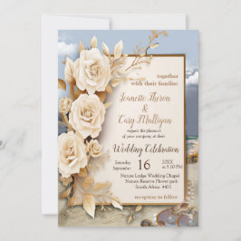 Beach Firande med vita blommor och pärlor Inbjudningar