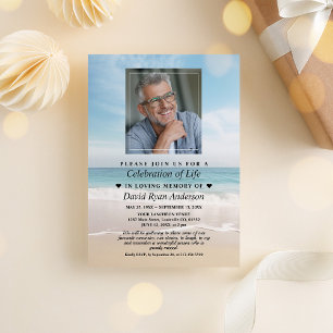Beach Firande of Life Photo Funeral Memorial Inbjudningar