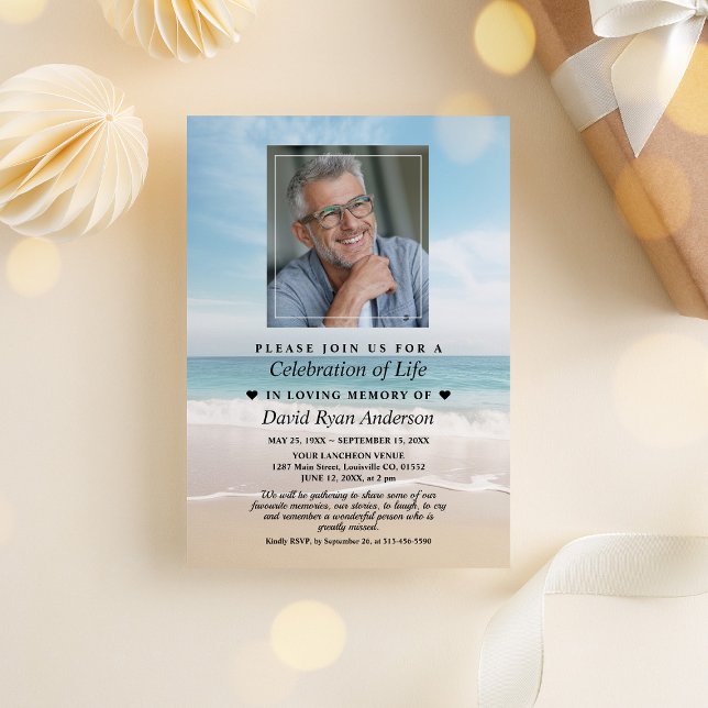 Beach Firande of Life Photo Funeral Memorial Inbjudningar (Skapare uppladdad)