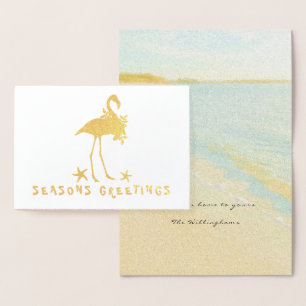Beach Flamingo Gold Foil-julkort Folierat Kort