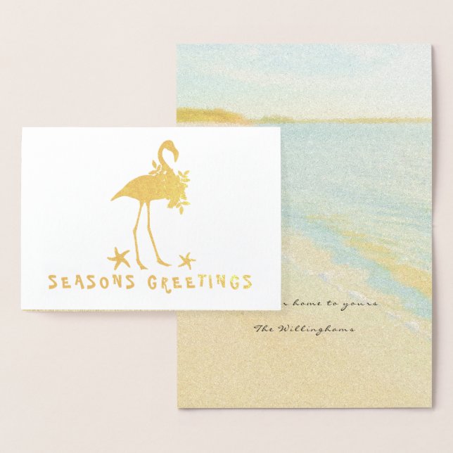 Beach Flamingo Gold Foil-julkort Folierat Kort (Display)