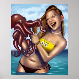 Beach-flicka jämfört med Octopus Poster